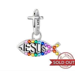 Sterling Silver Pandora Style Jesus Cross Fish Dangle Charm